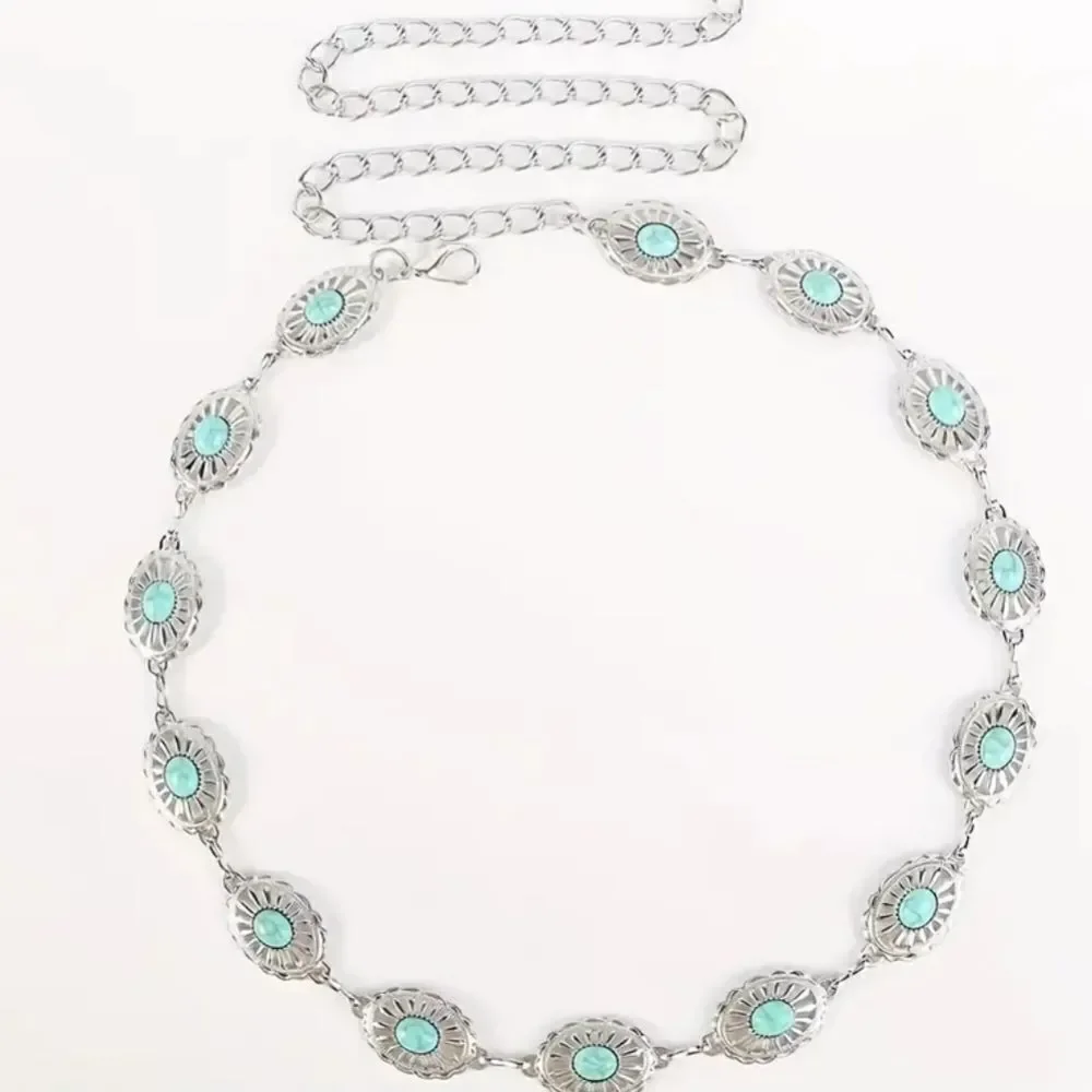 Vintage Style Silver Small Concho Chain Belt